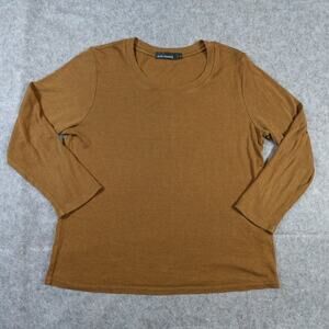 Cut Loose Top Womens Large Long Sleeve Crew Neck Gold Brown Casual Tencel Cotton